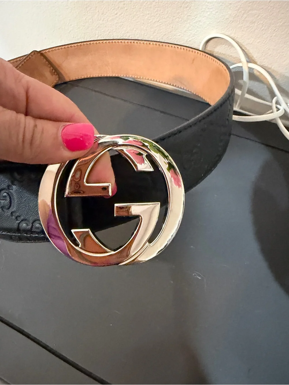 Gucci Black Leather Belt with Silver Double G Buckle